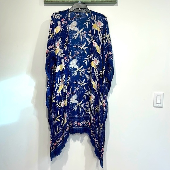 American Eagle outfitters romantic blue floral open front kimono, one size - Picture 1 of 7